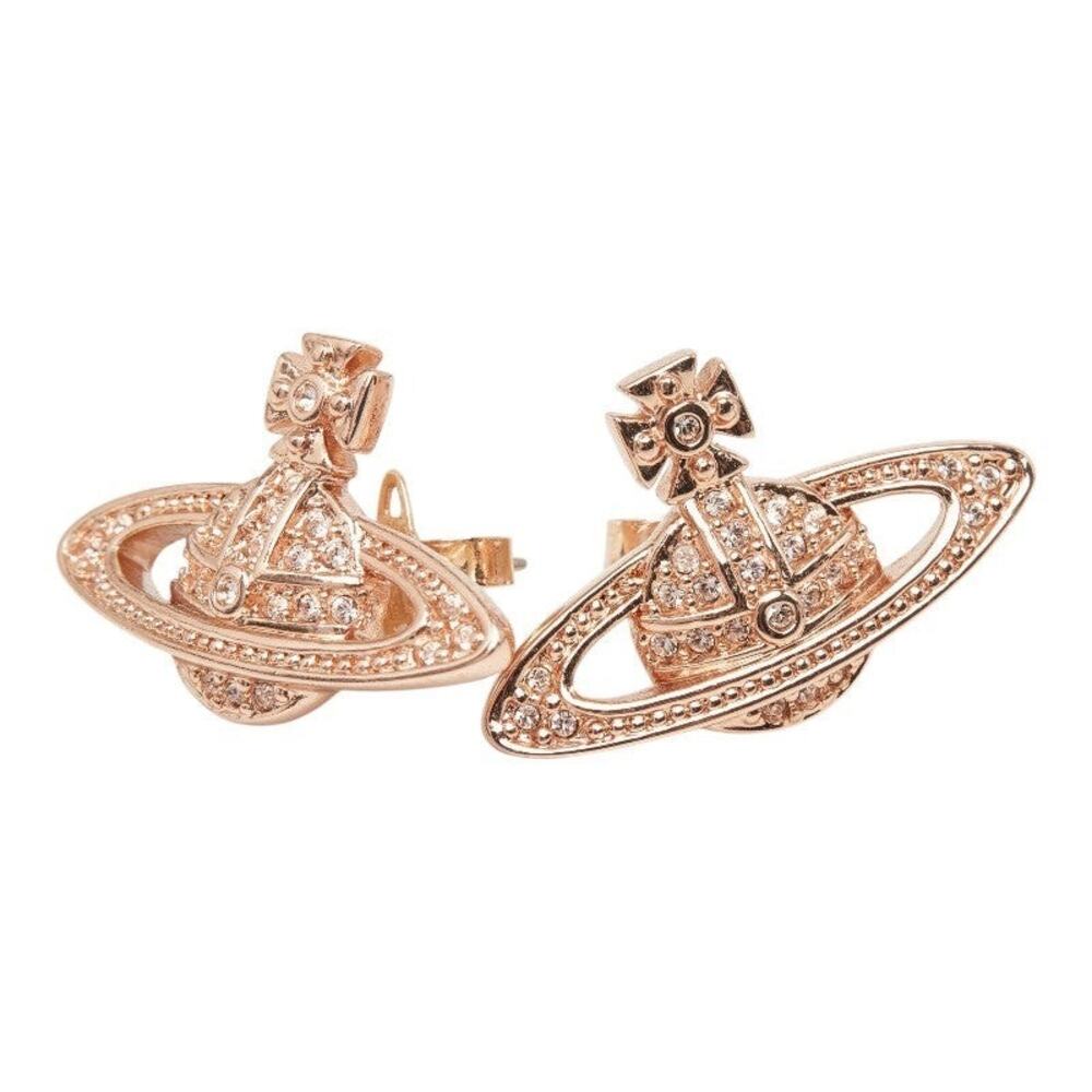 Vivienne Westwood Orb Stud Earrings Pink Gold Plated Rhinestone